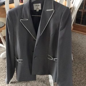 Grey with white trim skirt suit